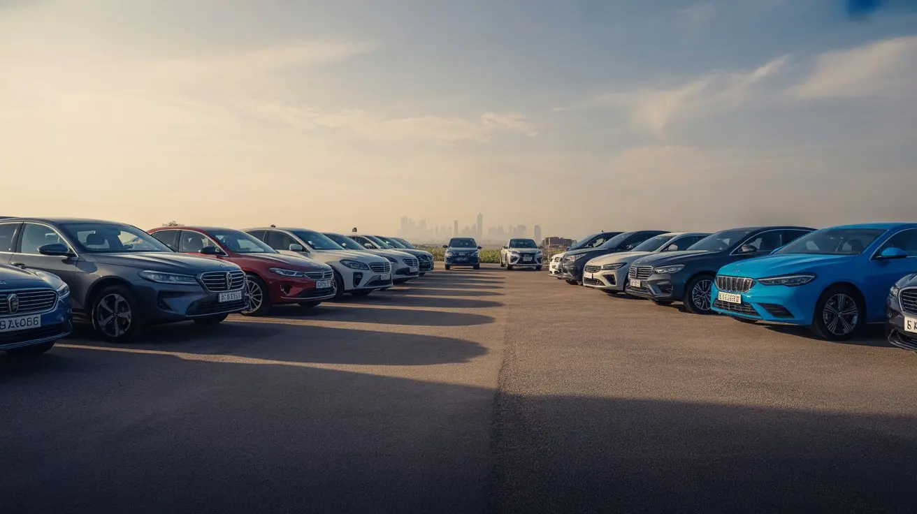 Rows of vehicles parked at an export compound